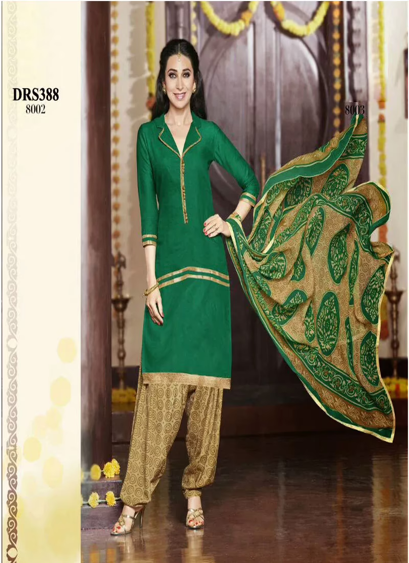 V&V Green Karishma Kapoor Patiala Cotton Dress Material