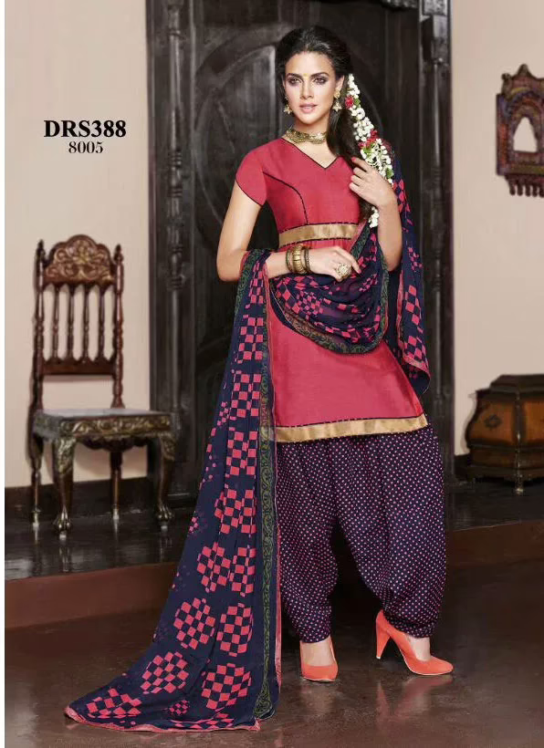 V&V Yellow Pink Karishma Kapoor Patiala Cotton Dress Material