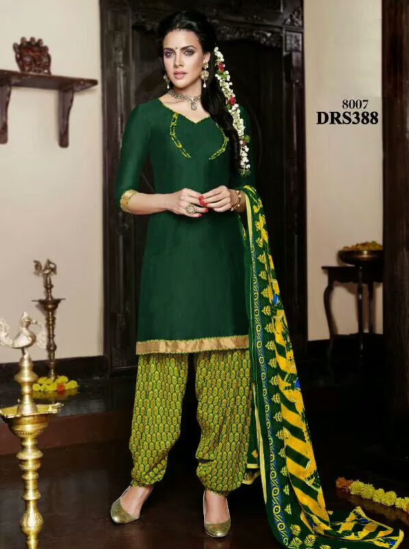 V&V Green Karishma Kapoor Patiala Cotton Dress Material