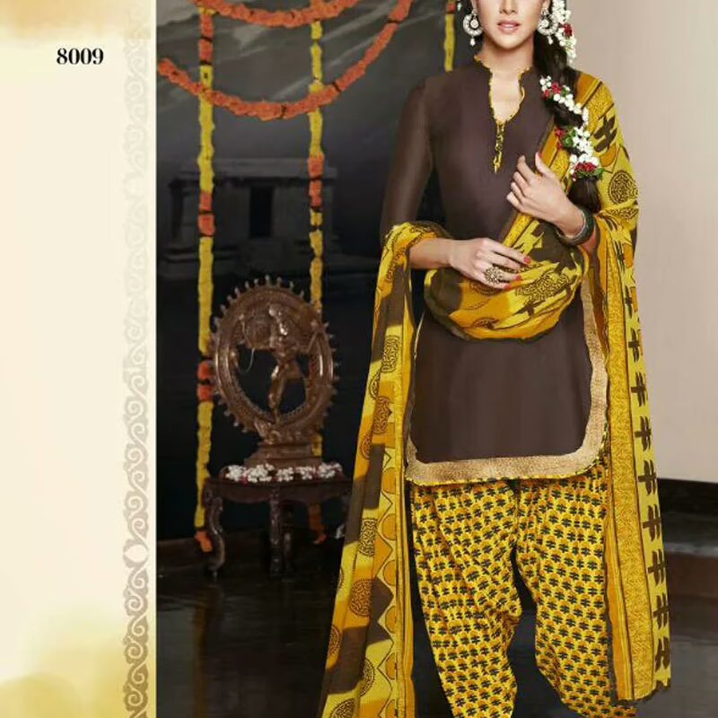 V&V Brown Karishma Kapoor Patiala Cotton Dress Material