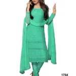 V&V Latest Pure Chiffon Green Color Embroidered Work Dress Material