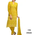 V&V Latest Pure Chiffon Golden Yellow Color Dress Material