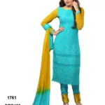 V&V Latest Pure Chiffon Blue & Yellow Color Dress Material