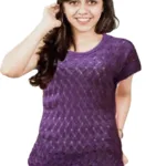 Elegant Purple Short Sleeves Round Neck Crochet Top