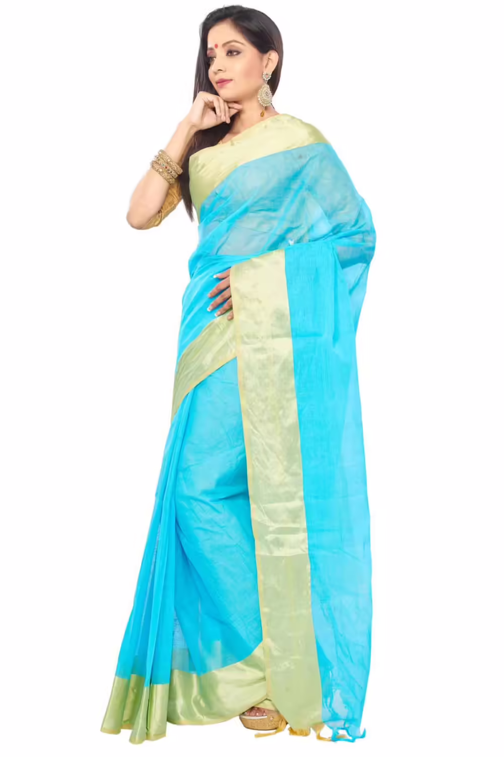 sky blue color bangal Tant saree - Image 2