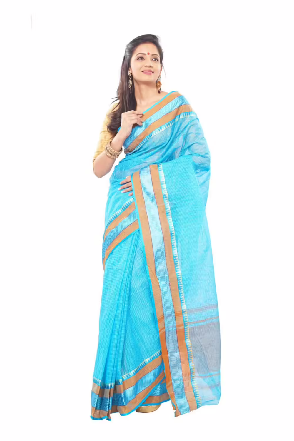 Sky blue color bengali saree - Image 3