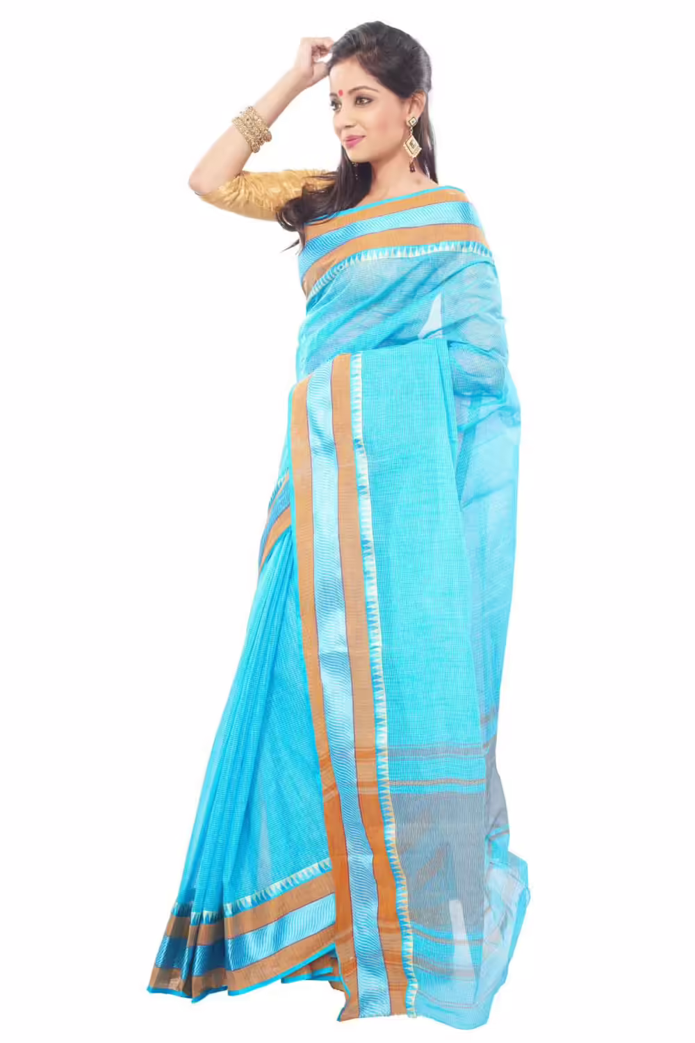 Sky blue color bengali saree - Image 2