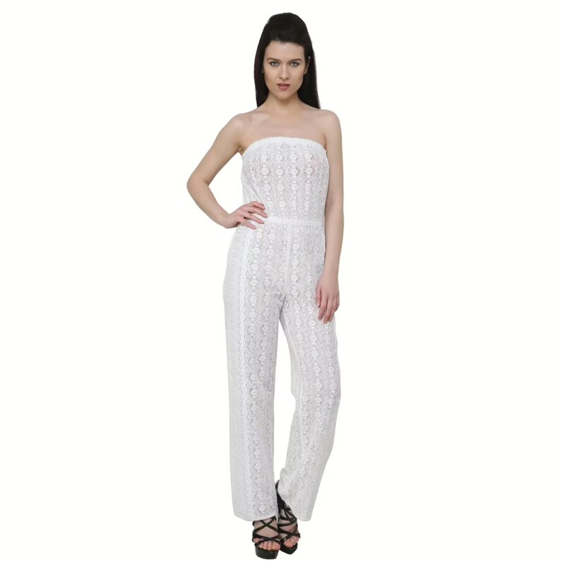 Chiktones Cotton White offshoulder Net Jumpsuit