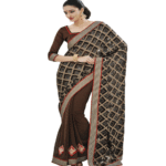 Black Colour Brasso Traditional Designer Occation Wear Saree With Matching Blouse Piece