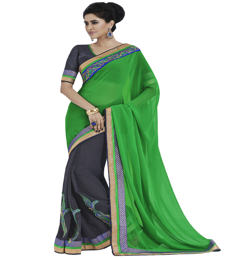 Green Colour Georgette Traditional Designer Occation Wear Saree With Matching Blouse Piece