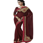Wine Colour Chiffon Traditional Designer Occation Wear Saree With Matching Blouse Piece