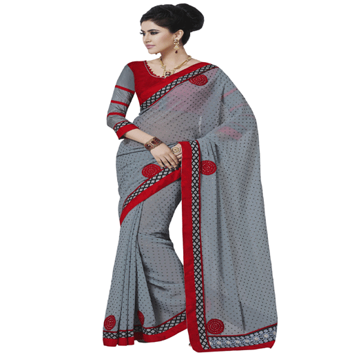 Grey Colour Georgette Traditional Designer Occation Wear Saree With Matching Blouse Piece