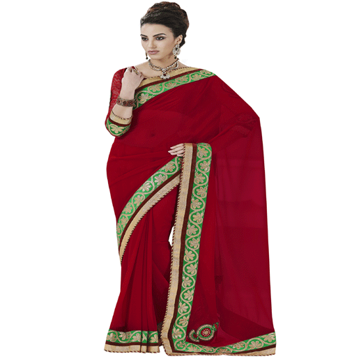 Red Colour Georgette Traditional Designer Occation Wear Saree With Matching Blouse Piece