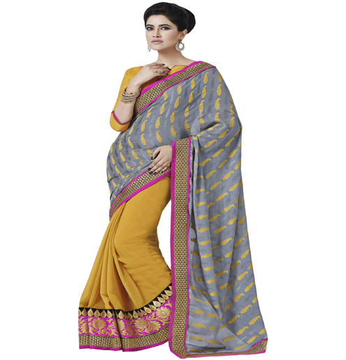 Grey Colour Fancy Jacquard Traditional Designer Occation Wear Saree With Matching Blouse Piece