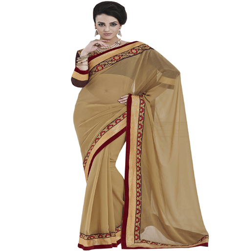 Beige Colour Chiffon Traditional Designer Occation Wear Saree With Matching Blouse Piece