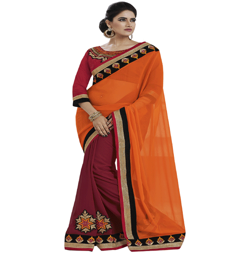 Orange Colour Georgette Traditional Designer Occation Wear Saree With Matching Blouse Piece