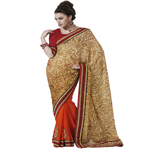 Multi Colour Satin Chiffon Traditional Designer Occation Wear Saree With Matching Blouse Piece