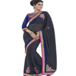 Black Colour Georgette Traditional Designer Occation Wear Saree With Matching Blouse Piece