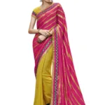 Pink & Yellow Traditional Designer Saree With Matching Blouse Piece