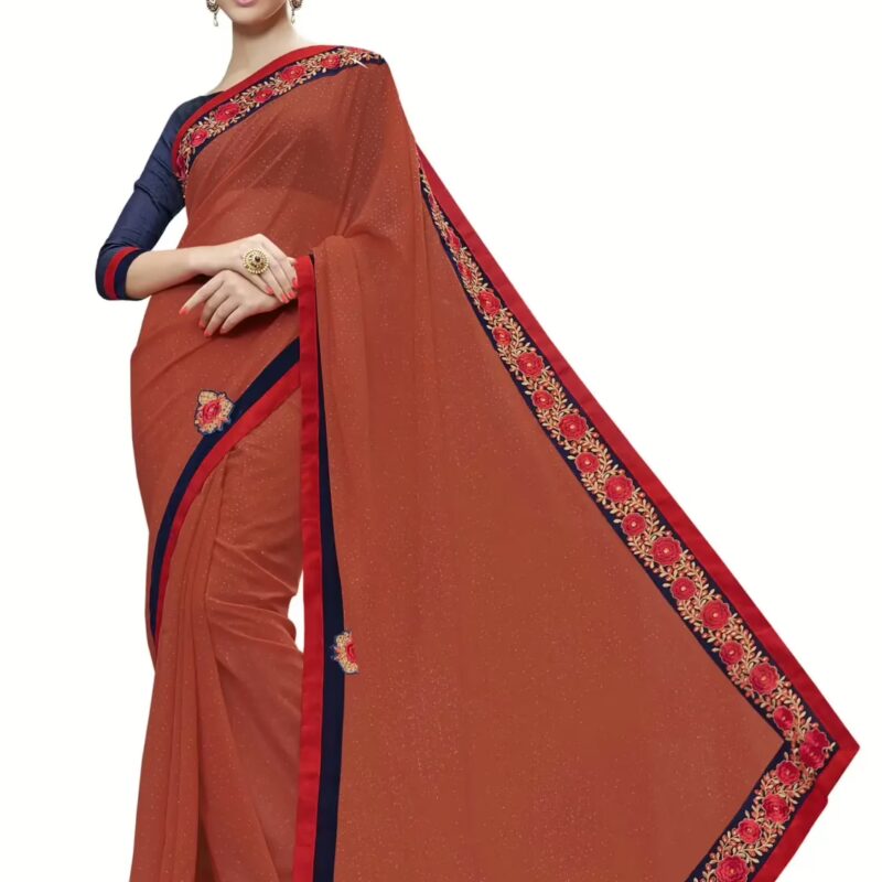 Orange Colour Georgette Traditional Designer Saree With Matching Blouse Piece