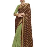 Maroon & Green Traditional Designer Saree With Matching Blouse Piece