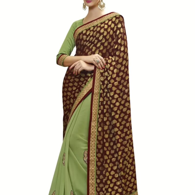 Maroon & Green Traditional Designer Saree With Matching Blouse Piece