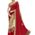 Red & Beige Traditional Designer Saree With Matching Blouse Piece