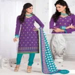 Jeenal-B Cotton Purple & Off White Color Unstitched Suit