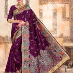 Kashmiri Silk Wine Women Woven Saree