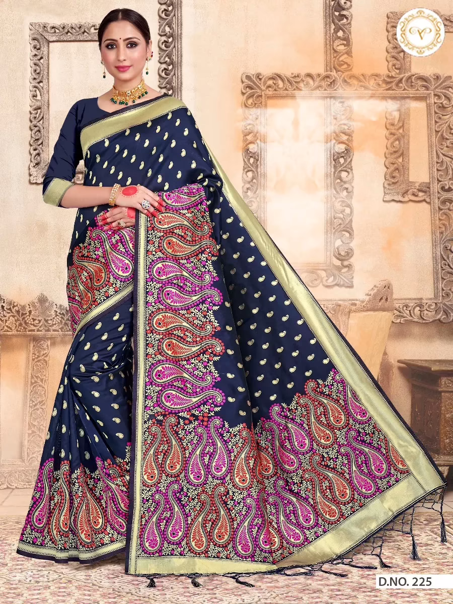Kashmiri Silk Navy Blue Women Woven Saree