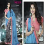 Mizzoli Blue Satin Georgette Printed Saree