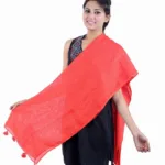 Red Solid Linen Stole with Tassel's for women