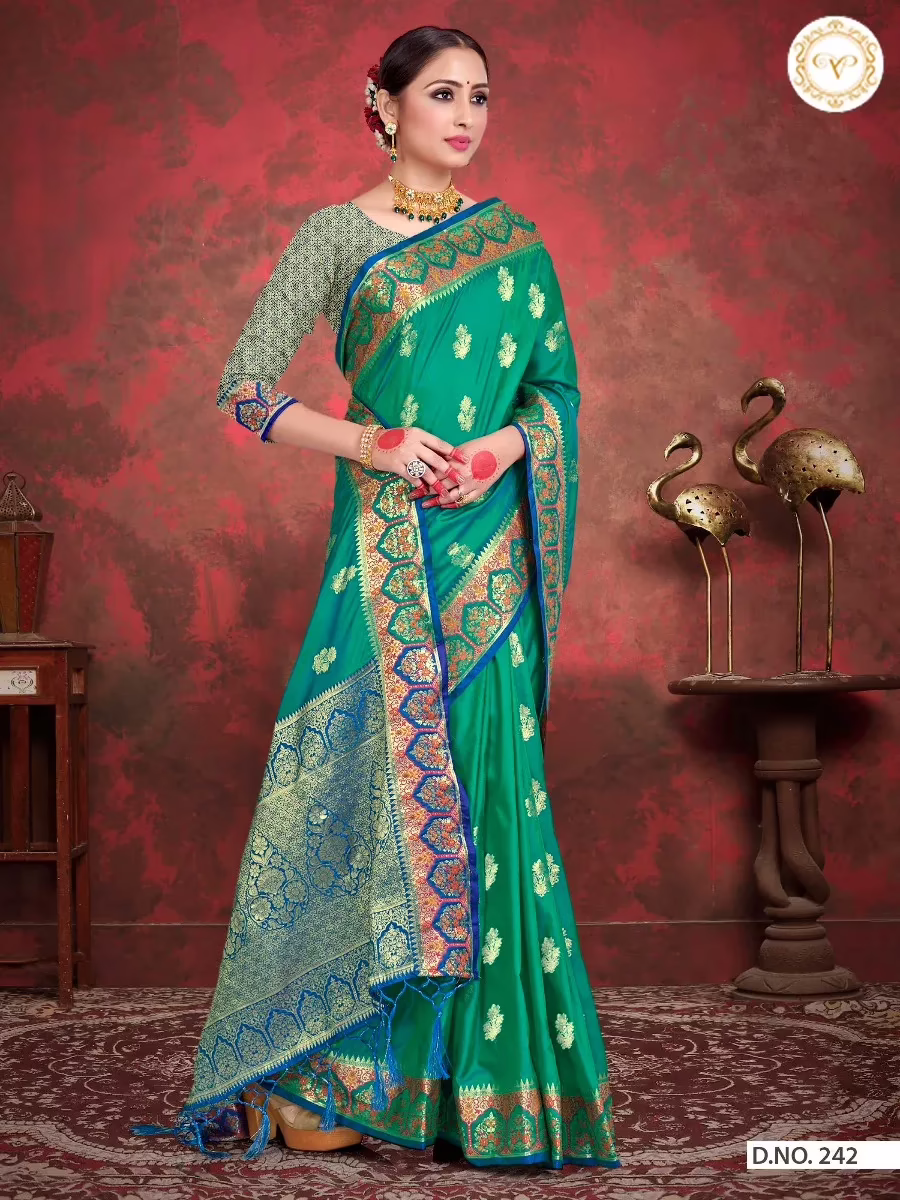 Meera Silk Navy Blue Women Woven Saree - Image 2