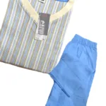 Calvi White Sky Blue Cotton Night Suit