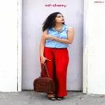 Mizzoli Cherry  Red Front Pleated Plazzo Pant