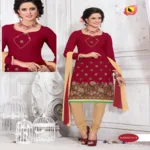 Nandita-B Cotton Green & Orange Color Unstitched Suit