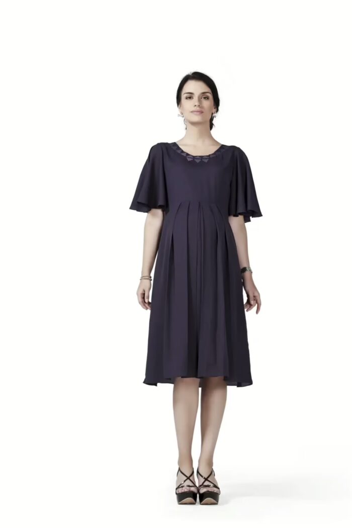 Radiation Safe- Comfortable Knee Length Maternity Dress With Flare Sleeves
