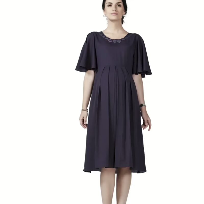 Radiation Safe- Comfortable Knee Length Maternity Dress With Flare Sleeves
