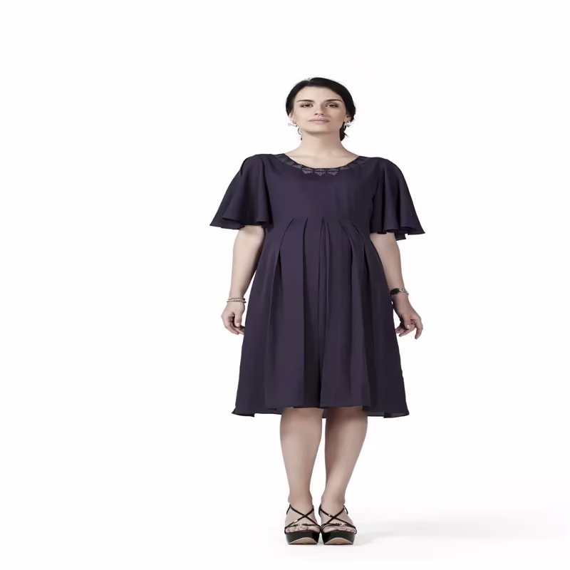 Radiation Safe- Confortable knee length maternity dress with flare sleeves
