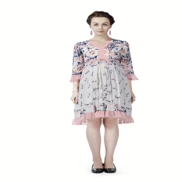 Radiation Safe-Comfortable round neck ruffel hem dress M-6m