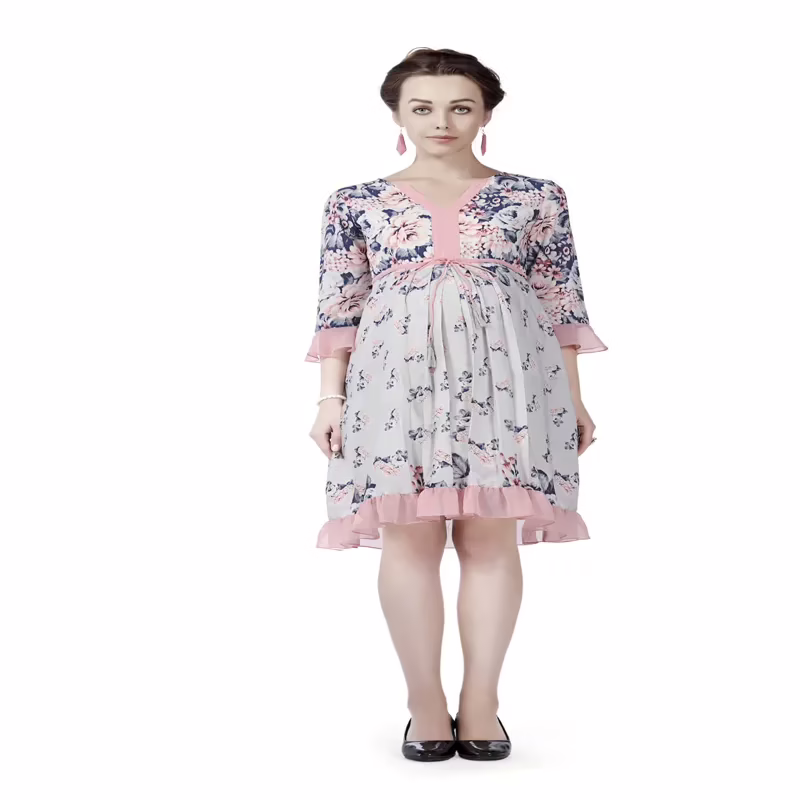Radiation Safe-Comfortable round neck ruffel hem dress M-6m
