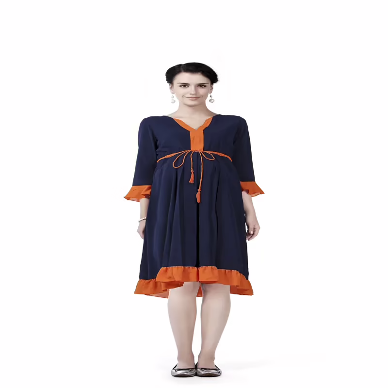 Radiation Safe-Comfortable round neck ruffel hem dress