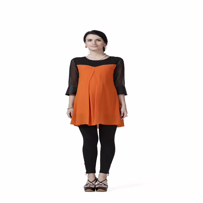 Radiation Safe-Stylish and comfortable Maternity tunic with leather cuffs on sleeves