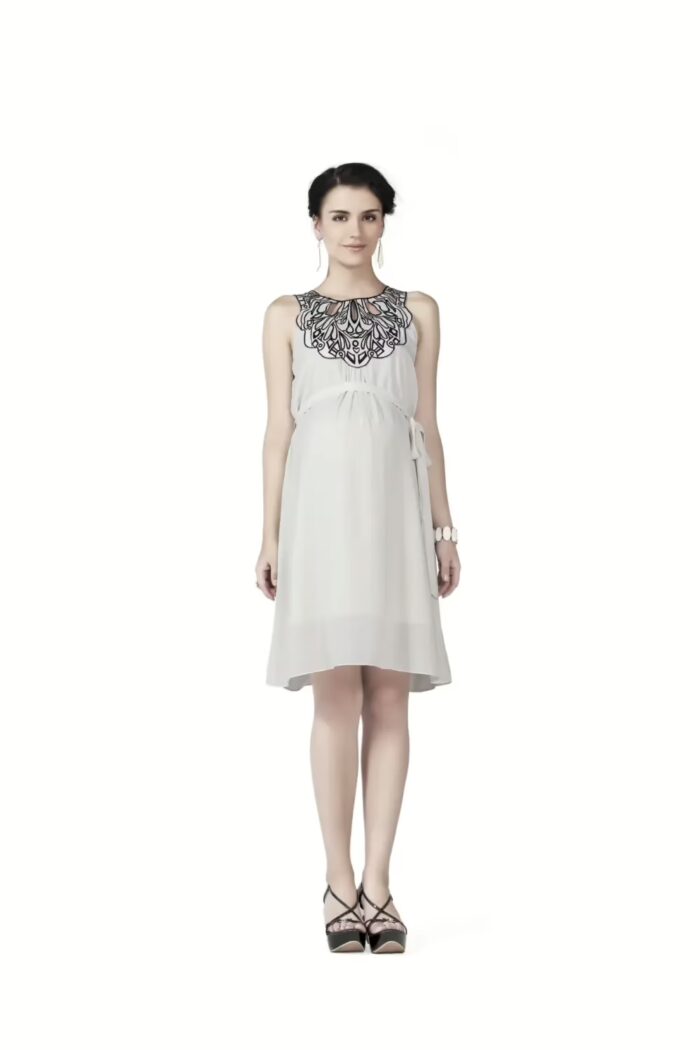 Radiation Safe-Comfortable Round Neck And stylish cutwork embroidery neckline sleeveless maternity wear M