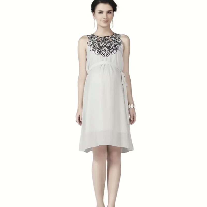 Radiation Safe-Comfortable Round Neck And stylish cutwork embroidery neckline sleeveless maternity wear M
