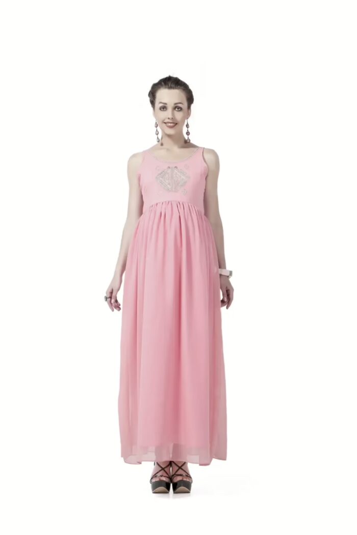 Radiation Safe Stylish And Comfortable Round Neck gold Embroidery Long Maternity Dress