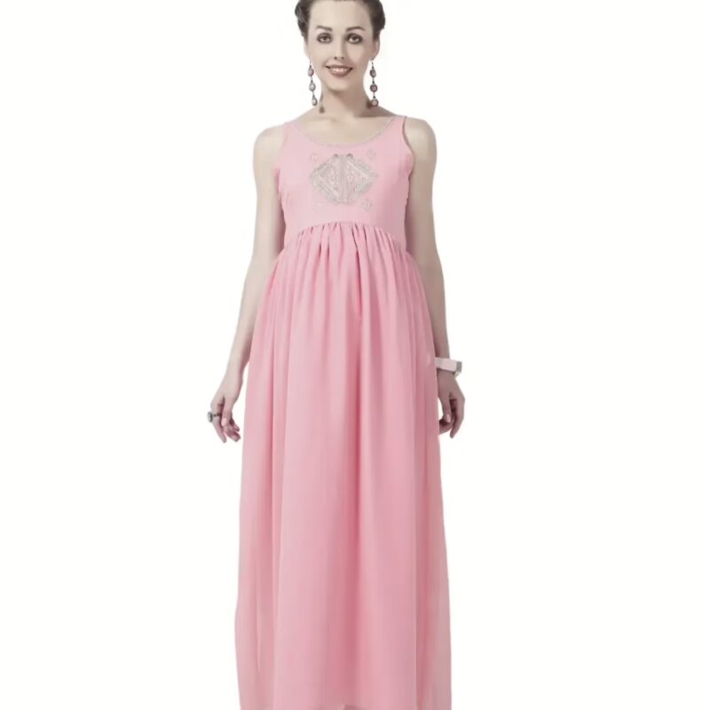 Radiation Safe Stylish And Comfortable Round Neck gold Embroidery Long Maternity Dress
