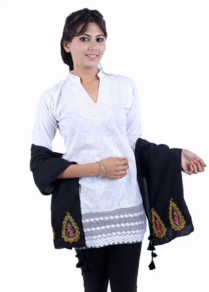 Regal Black Hina Pure Cotton Embroidered Stole for women