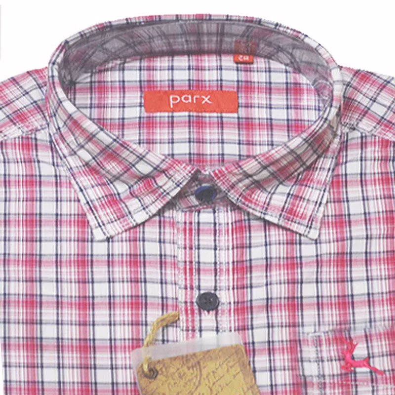 Parx Magenta Black Check Half Sleeves Cotton White Shirt-Size 39