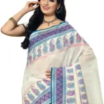 Cotton Bazaar White Cotton Printed Saree